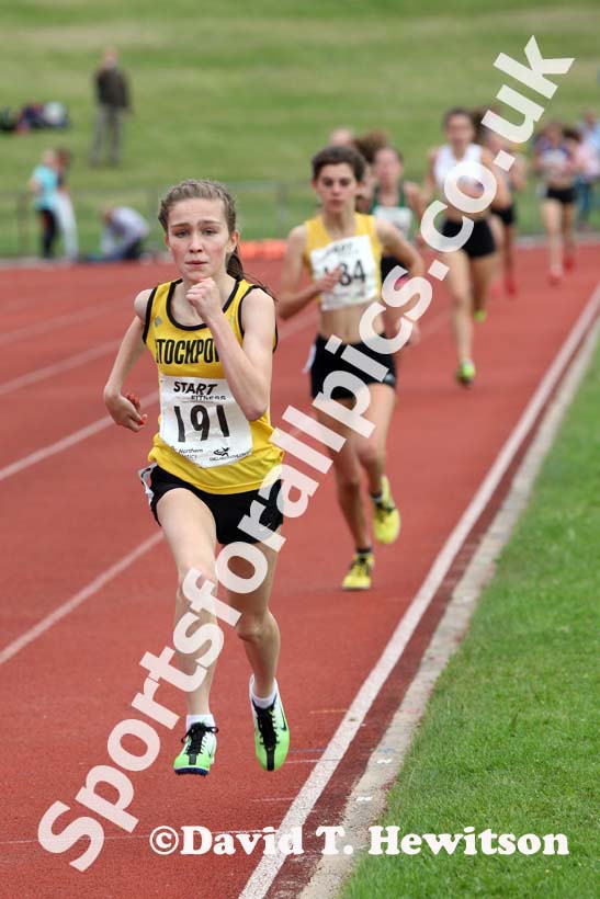 Katy Whiteoak (Stockport Harriers) winning the under-15s 1500 metres at the Northern Under-17s and 15s Championships, Liverpool.